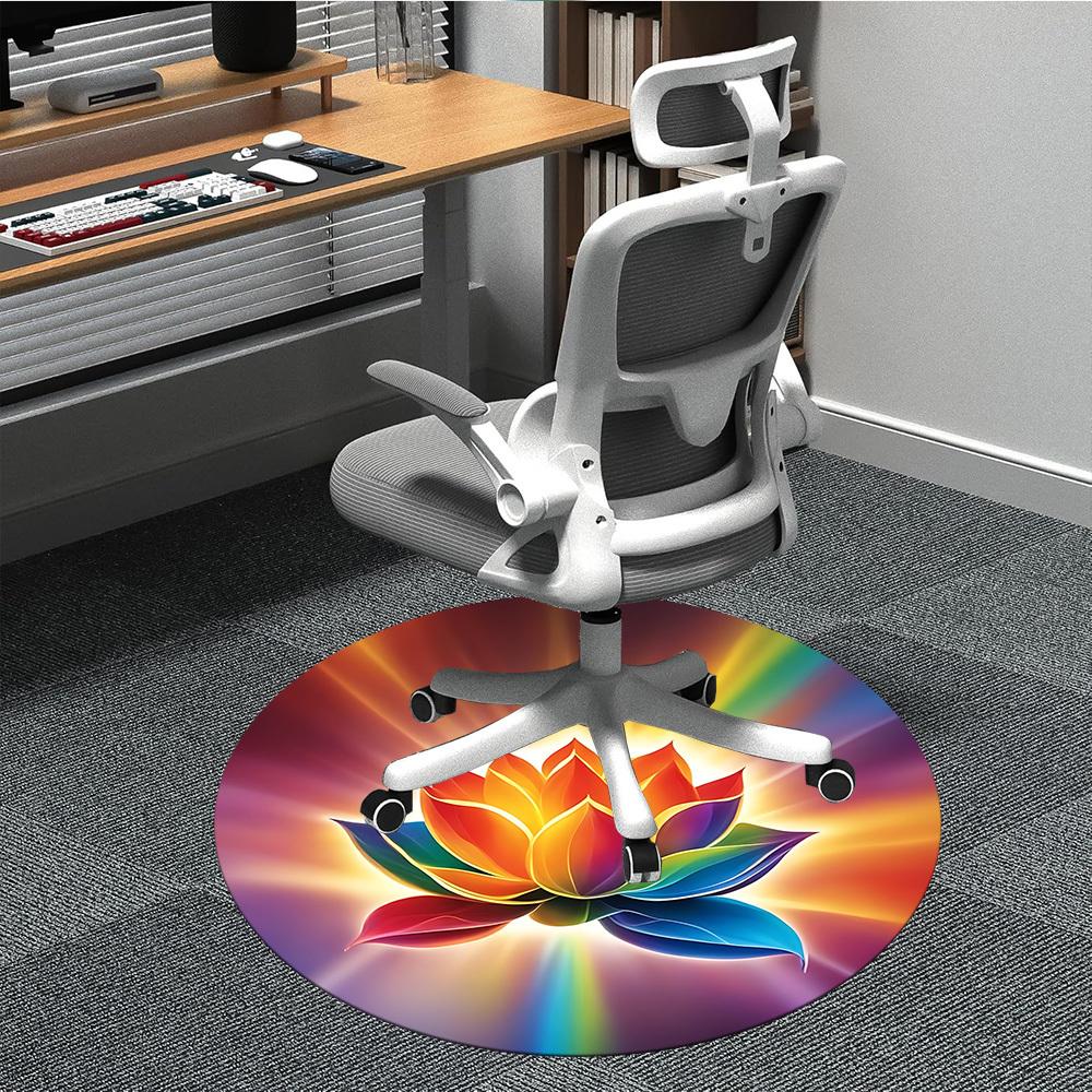 1pc Lotus, RainbowChair Carpet for Office, Indoor Non-Slip Washable Polyester Fiber Carpet, Mat For Office, Machine Washable