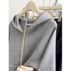 Women's Gray Half-Zip Hooded Sweatshirt - Autumn/Winter 2025 Korean Style Casual Loose Fit Pullover Top