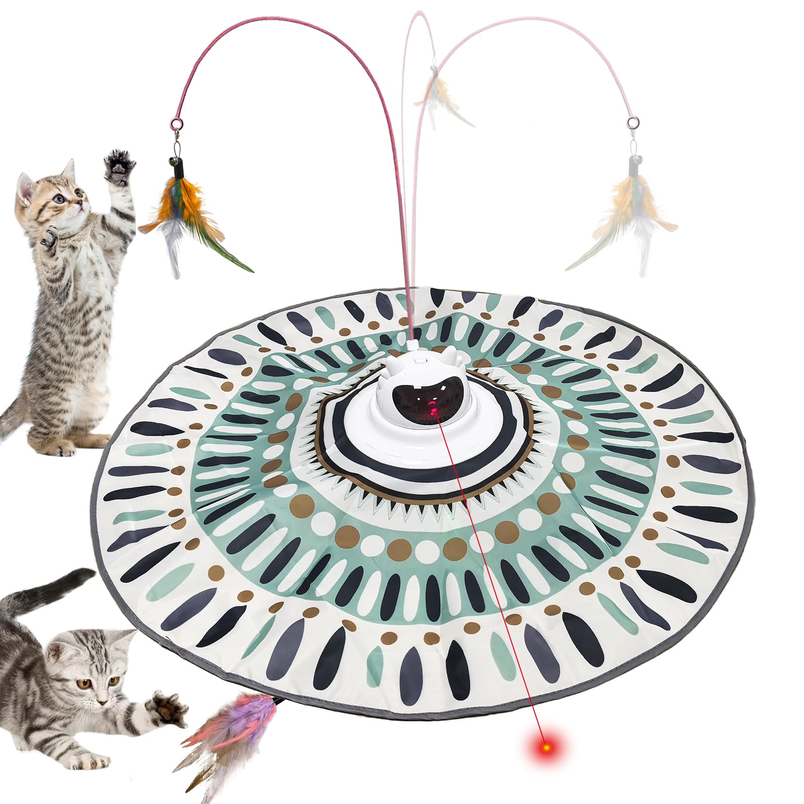 

Electric Cat Toy with Automatic Fun for Stress No Batteries Perfect for When Away Light, 3-in-1 Design, Rotation, Cats, Exercise, Relief, белый