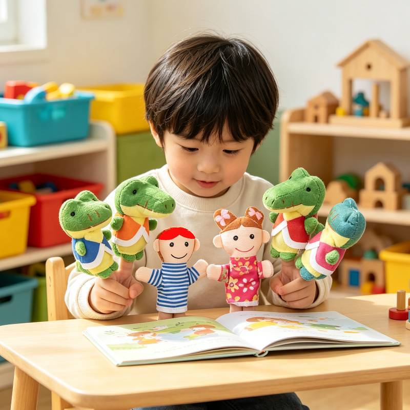 Plush Frog And Child Finger Puppets Set For Baby Comfort And Play