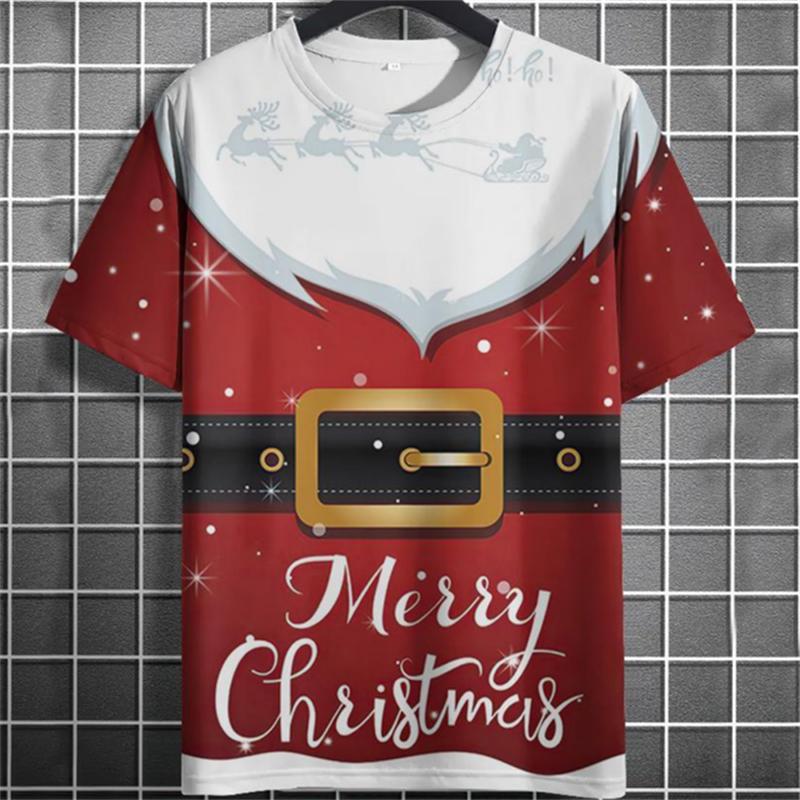 Fashion Christmas Men's T-Shirts Casual Loose Short Sleeve Tops New Year Gift X'mas Clothing Hip Hop Streetwear