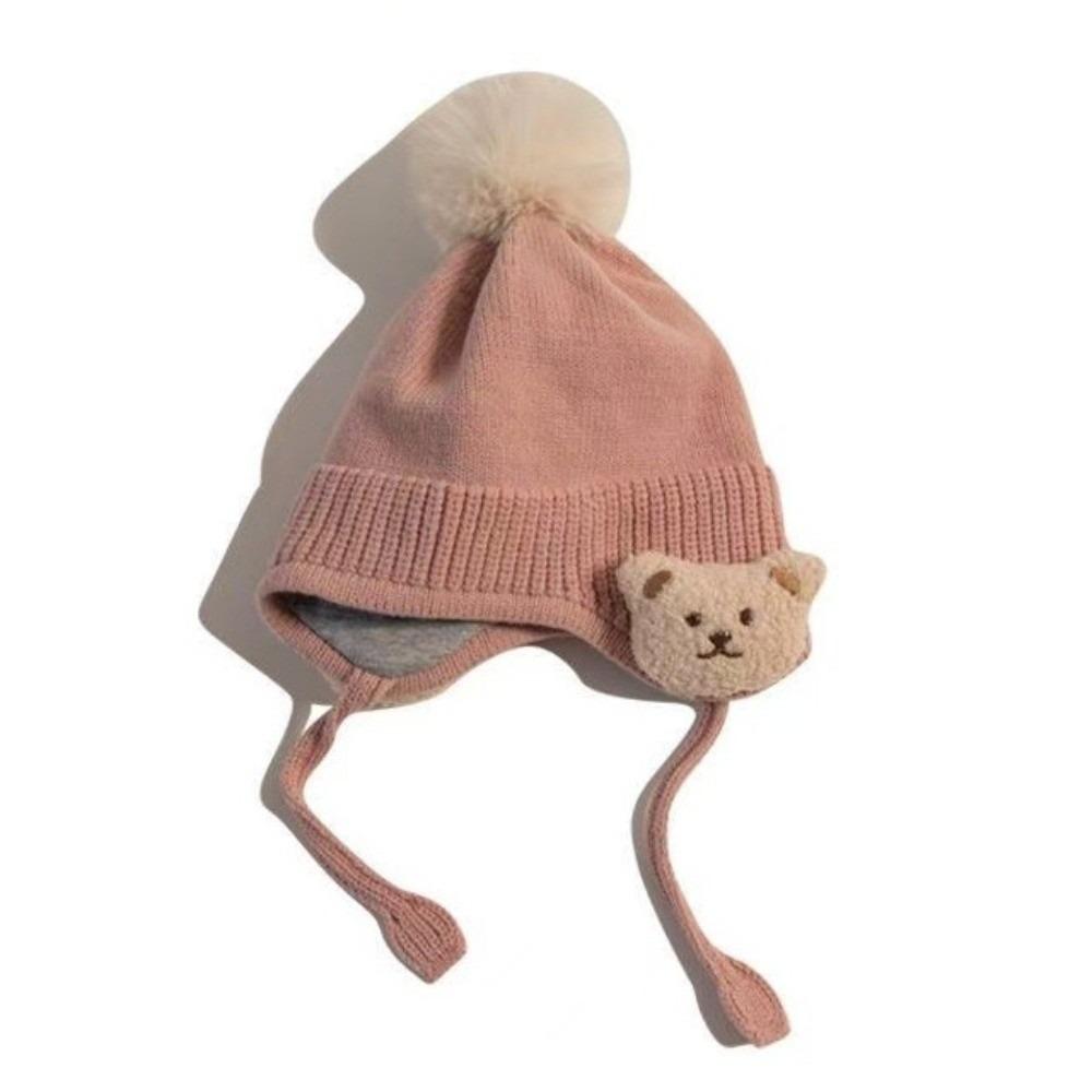 

Soft Bear Earflap Beanie Thicken Warm Warm Crochet Cap Kids Baby Winter Knit Hat Winter Season рожевий