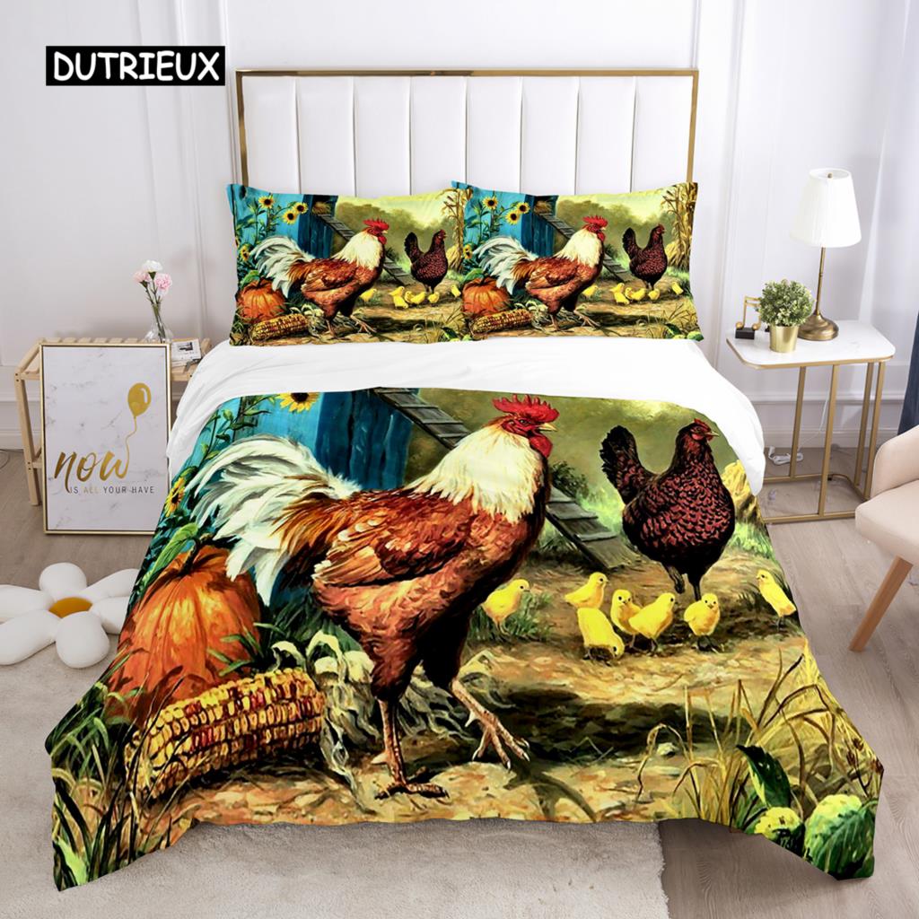 Chicken Duvet Cover Set Cool Animal Pattern Comforter Cover Funny Chicken Pattern Bedding Set Microfiber Wildlife Quilt Cover