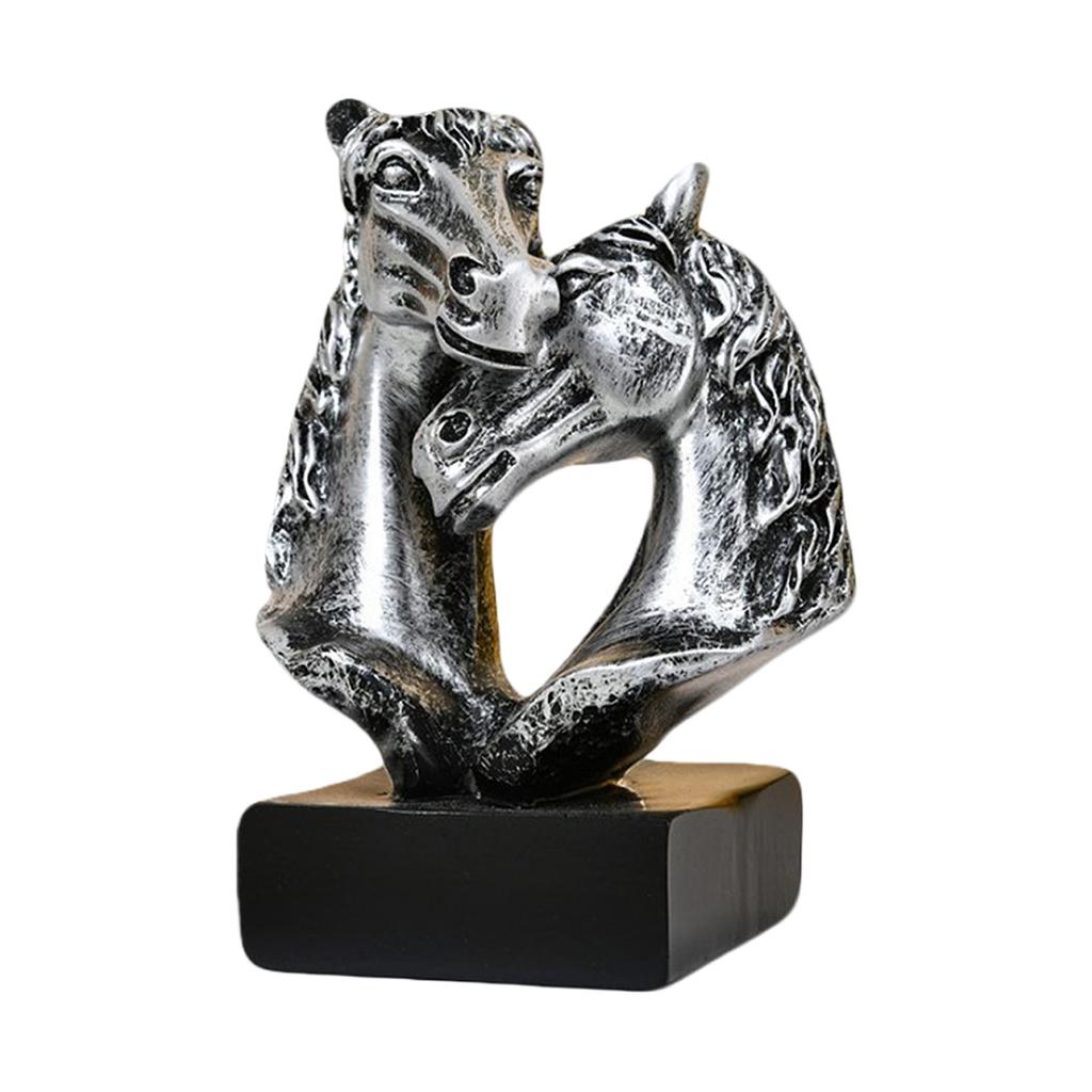 Couples Horse Figurines Horses Head Statue Paperweight Animal Sculptures Ornament for Home Office Desktop Decorations