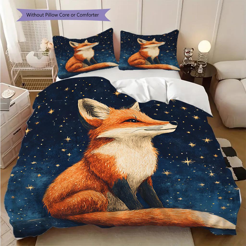 Fox Pattern Bedding Quilt Set Quilt Cover Pillowcase Home Decoration Birthday Gift (1 * duvet cover + 2 * pillowcase, without core)