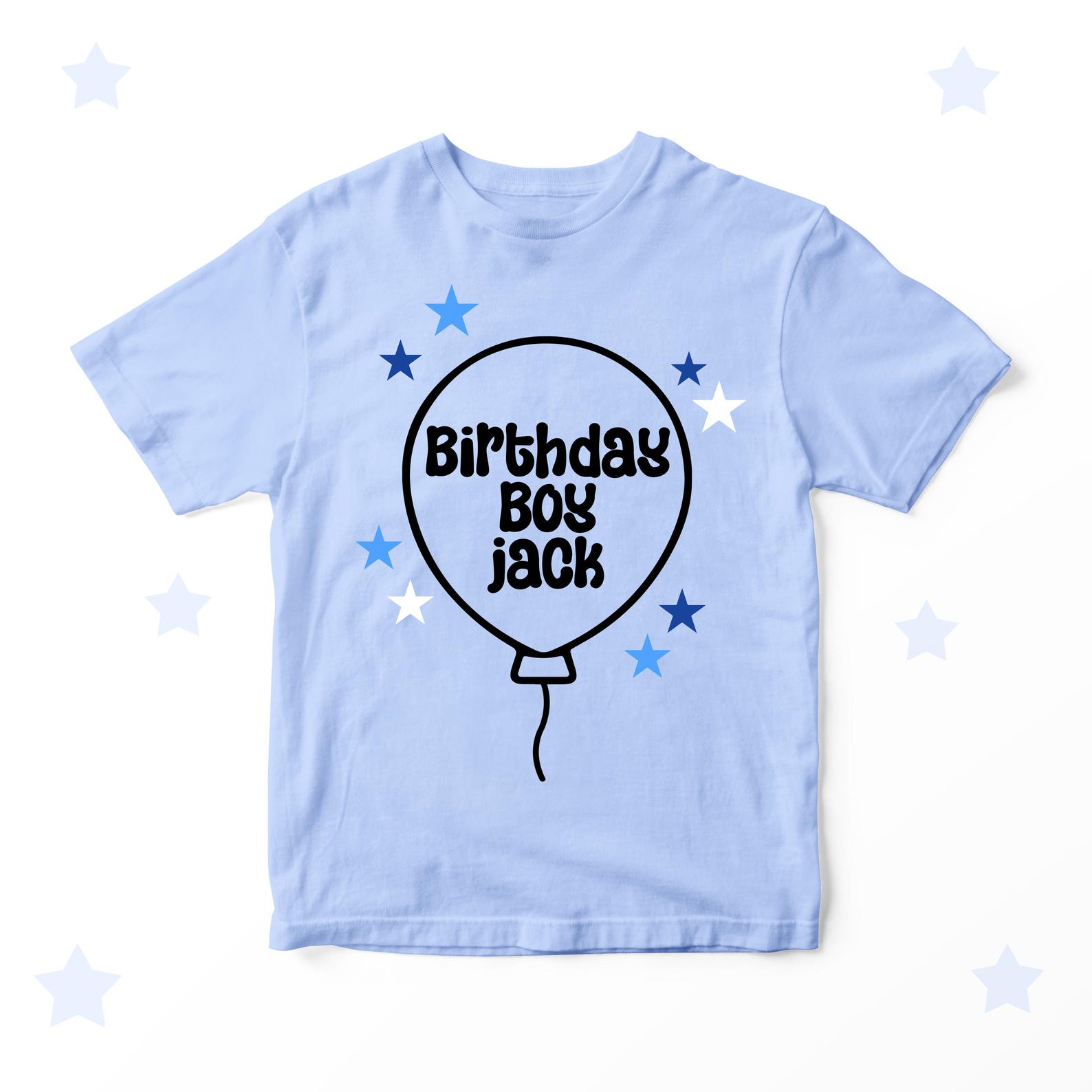 Personalised Birthday Boy T-shirt Balloon and Stars Custom Name Design 140