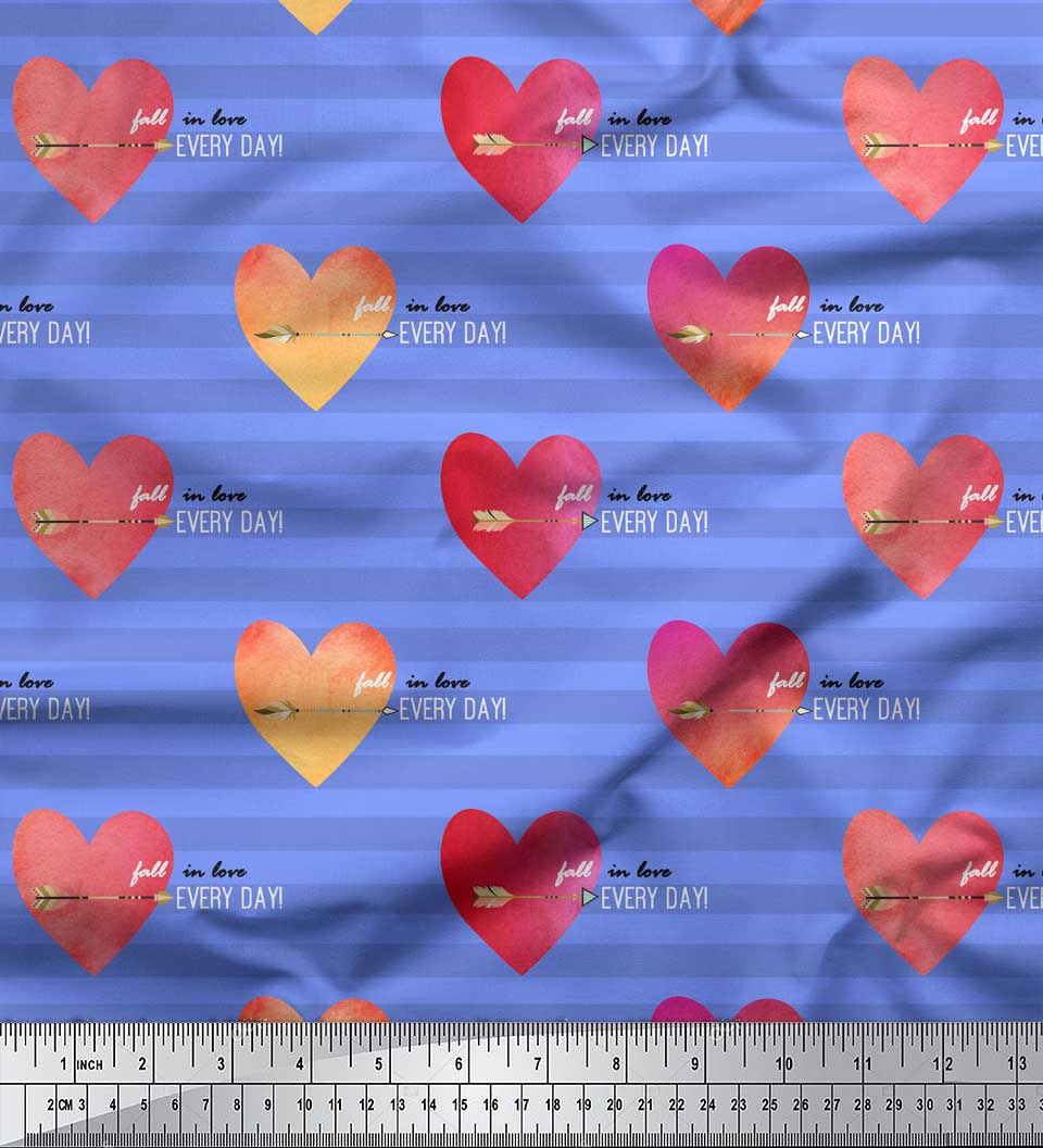 

Soimoi Blue Японська креп-атласна тканина в смужку, тканину з декором у формі стріли та серця, метр 42 дюйма 42 Inch Wide - Poly Crepe синій