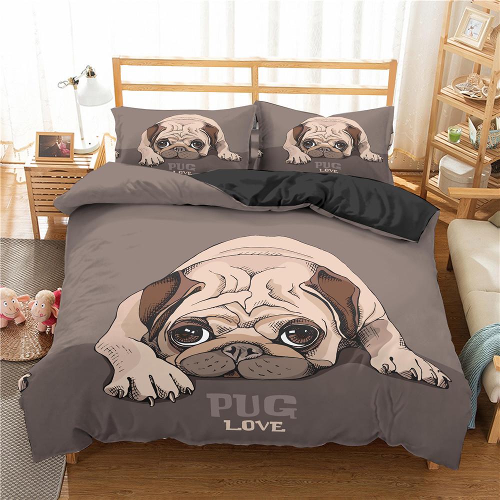 Cartoon Pug Dog Bedding Set Lovely Home Pet Puppy Pattern Duvet Cover King Queen Size Cute Animal Theme Soft Comforter Cover
