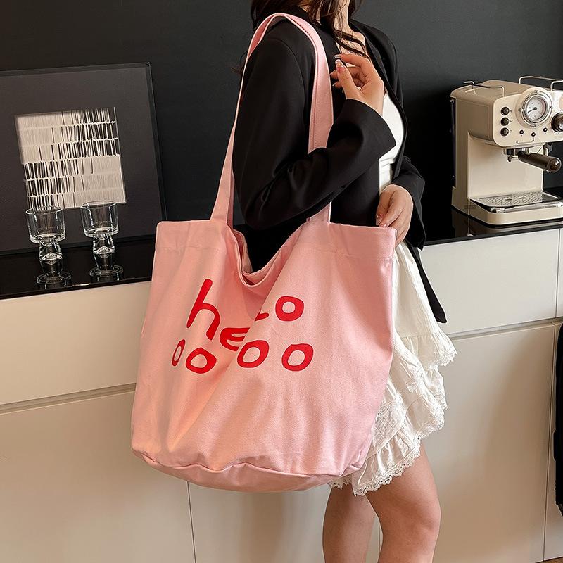 Korean version of casual canvas tote bag ins fashion letter printing handbag Internet celebrity literary nylon shoulder women's bag
