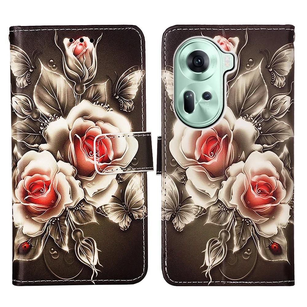 Skórzany portfel etui na OPPO A40 A60 A80 Reno 13 12 12F 12FS 9A 8T Find X8 X6 Pro X5 Lite A17 A52 A58 A78 A98 K12X Malowana okładka