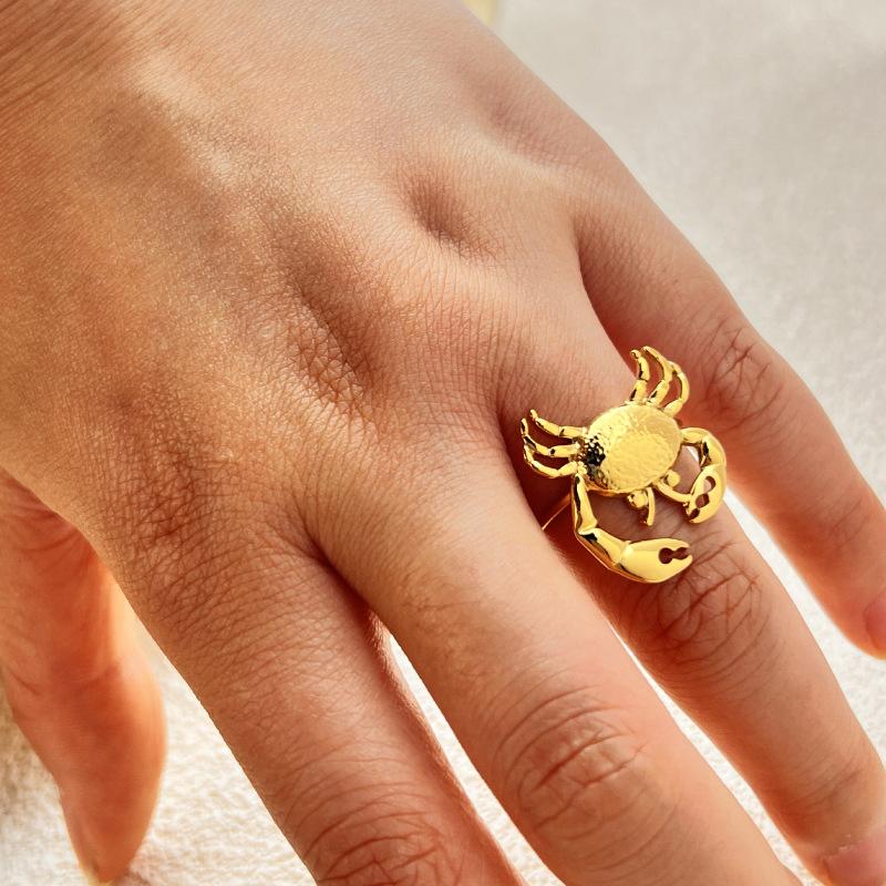 Stainless Steel Gold Color Crab Rings for Women Men Vintage Open Adjustable Ring Aesthetic Wedding Waterproof Jewelry Gift