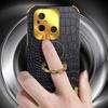 For Xiaomi Redmi 12C 4G Ring Kickstand Leather Coated TPU Anti-drop Case Crocodile Texture 6D Electroplated Phone Cover