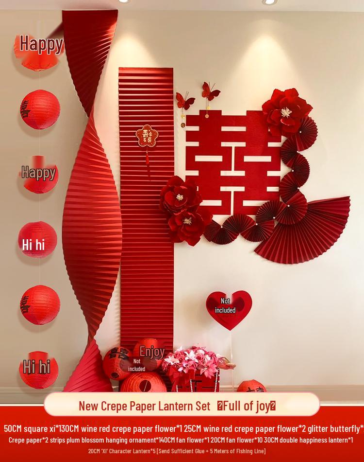 Wedding Room Decoration Set with Bride and Groom Double Happiness Stickers