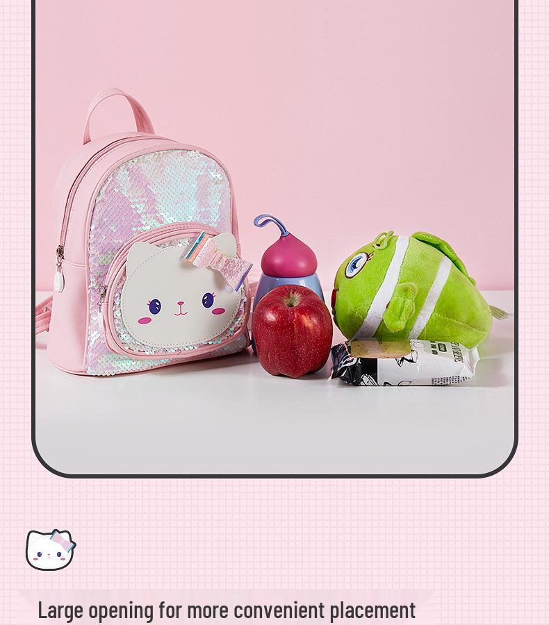 Girls' Cute Cartoon Kitten Sequin Backpack - Perfect for Travel and Outings