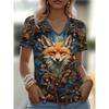 vintage women leopard print t shirt stripe short sleeve v neck tops comfortable t-shirts