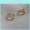 Elegant S925 Gold Plated Double Layer Curved Line Ring For Women Adjustable Size