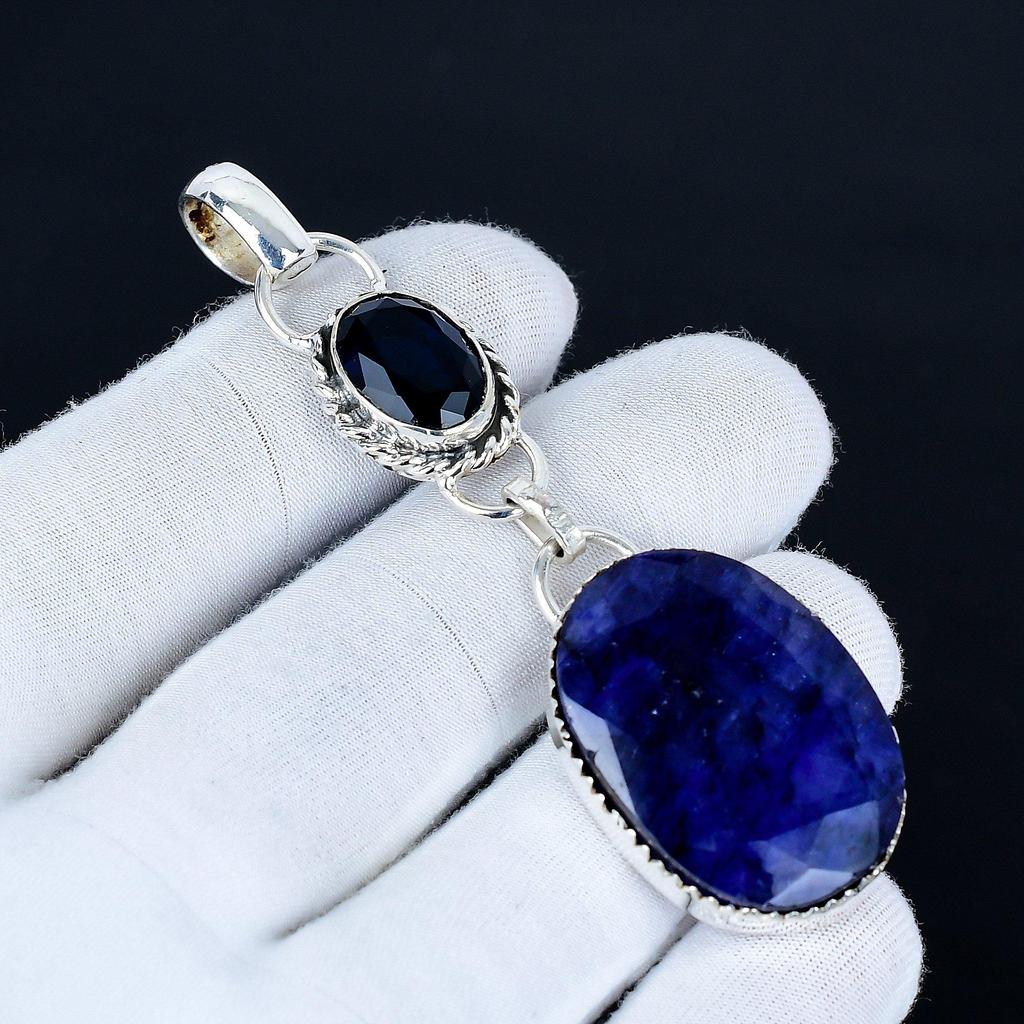 Blue Sapphire Pendant, 925 Sterling Silver Handmade Jewelry, Blue Sapphire Silver Pendant, Party Wear Jewelry For Women's, Pendant Unique Gift
