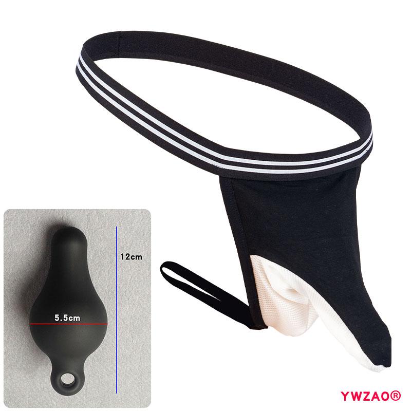 YWZAO Insertable Anal Plug Mens Underwear Thong Separate Pouch Design Black N28