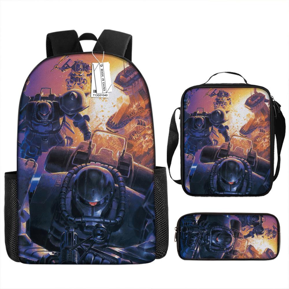 Gundam Backpack 3D Pattern Anime Backpack Student Printed School Bag Three-piece Set