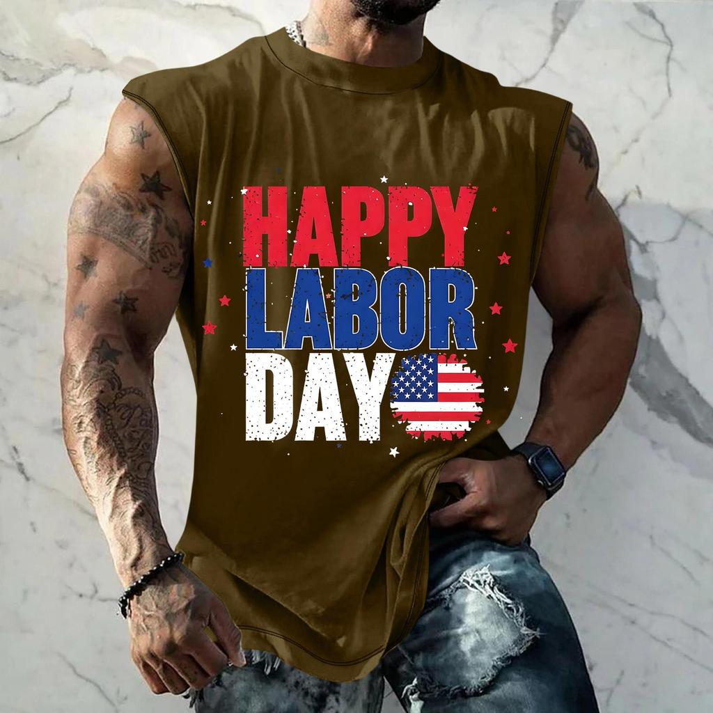 Men's Sleeveless Muscle Tank Top Casual Loose Fit Athletic Workout Shirt with Labor Day Graphic Print for Summer Outdoor Activities