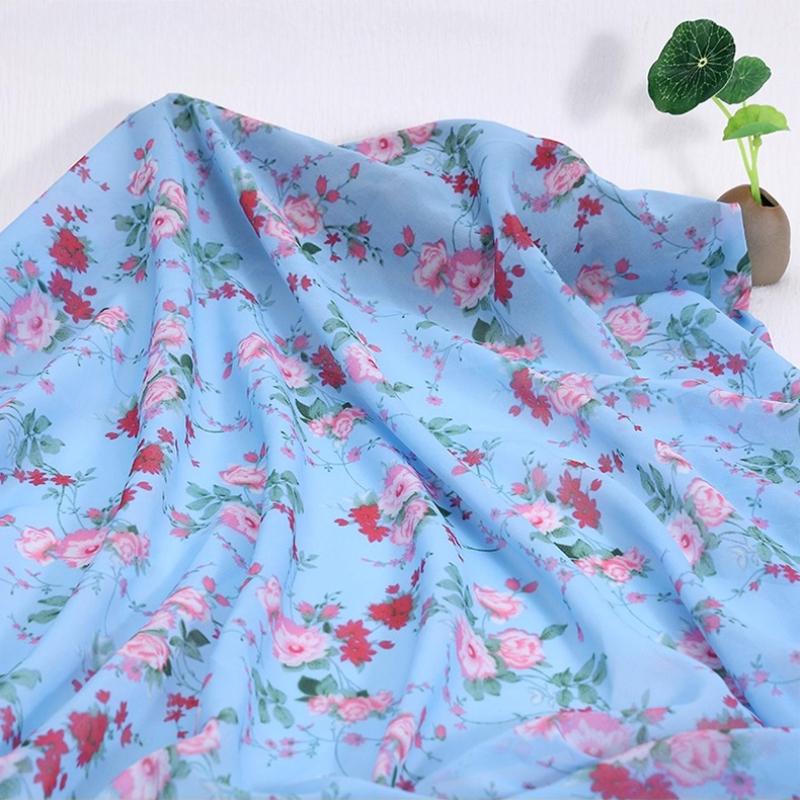 100x150cm 30D Printed Chiffon Ink Chinese Style Fabric Transparent for Sewing Skirt Gauze Scarf Clothing Fabric