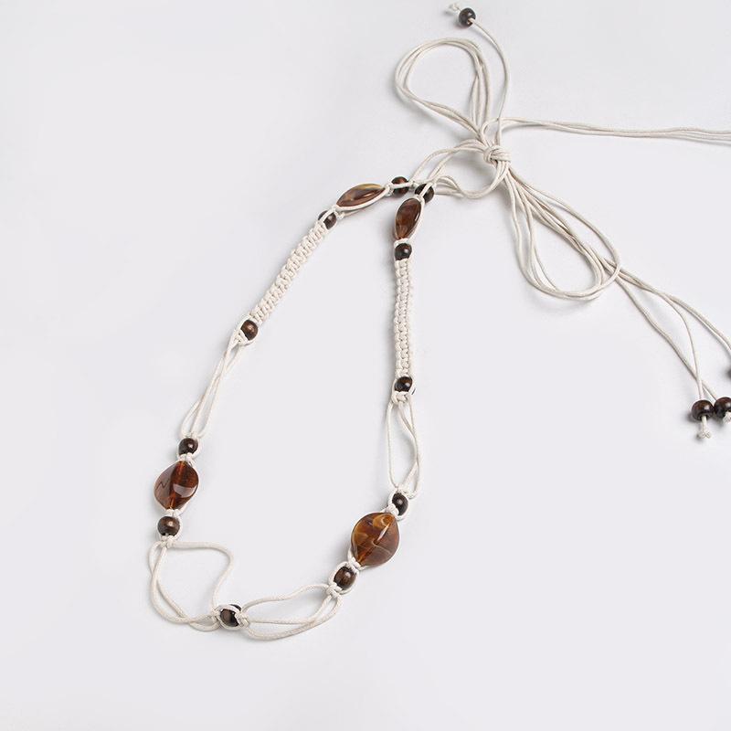 Bohemian Belt, Ethnic Style Belt, Woven Belt, Wooden Bead Thin Belt, Casual Vacation Style Waist Rope, Women's Belt