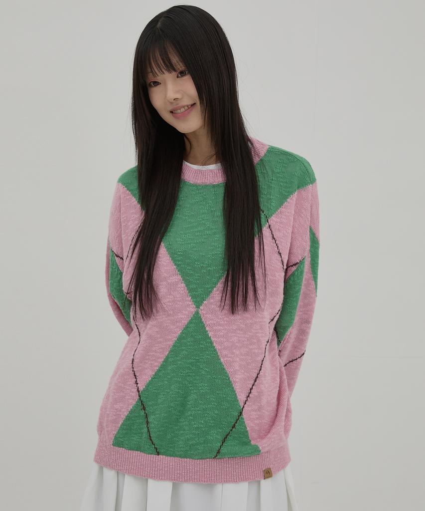 WAIKEI Big Argyle Boucle Knit Green