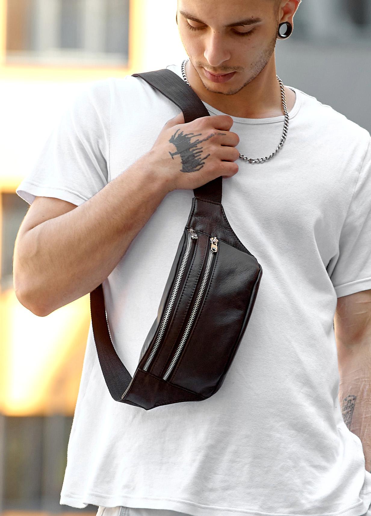 

Чоловіча поясна сумка шкіряна бананка Sambag Tirso BTS 30.5*14cm чорний