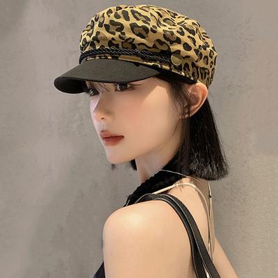 New Women Leopard Beret Hat Vintage Octagonal Cloud Pumpkin Newsboy Cap Korean Girl Y2K Painter Artist Peaked Hats
