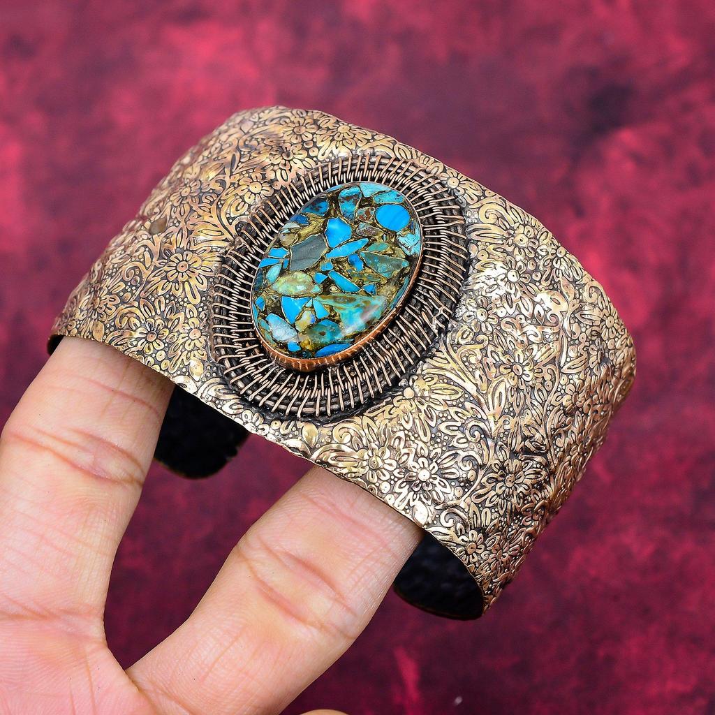 Copper chrysocolla bangle gemstone cuff bracelet copper wire wrapped bangle adjustable cuff bracelet handmade copper jewelry gifts for women