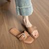 Niche Retro Oblique Square Head Open Line Belt Buckle Low Heel Cool Slippers Summer Women