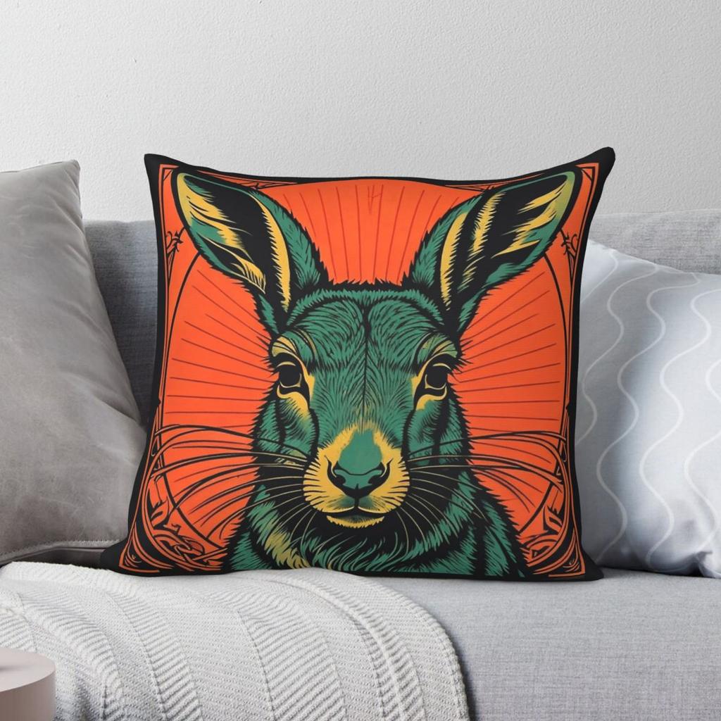 Turquoise Hare On An Orange Square Pillowcase Polyester Linen Velvet Printed Zip Decorative Sofa Seater Cushion Cover