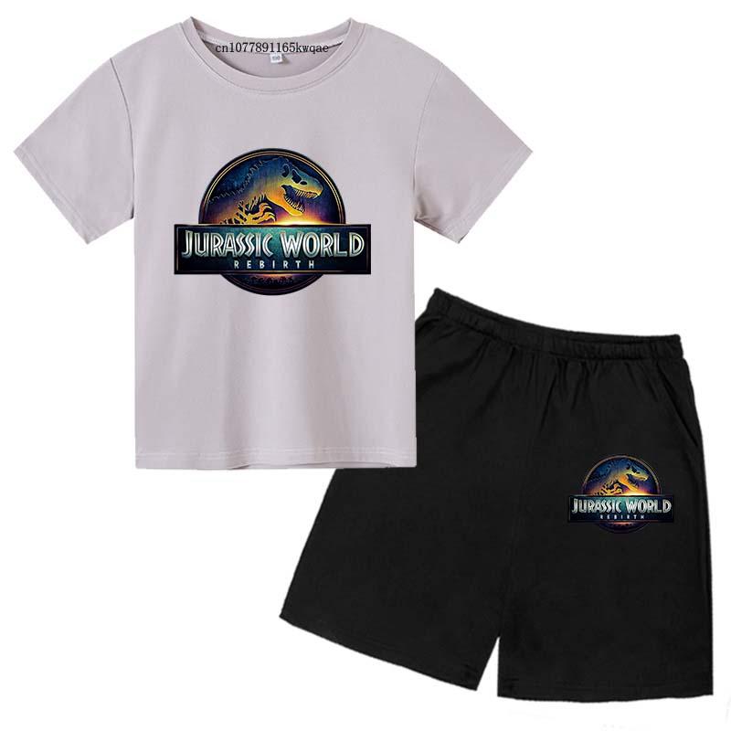 Jurassic World 4 Kids Summer Casual Breathable O-neck Tees+Pants 2pcs Sportsuits 2-13 Years Boys Girls Children Top Outfits Sets