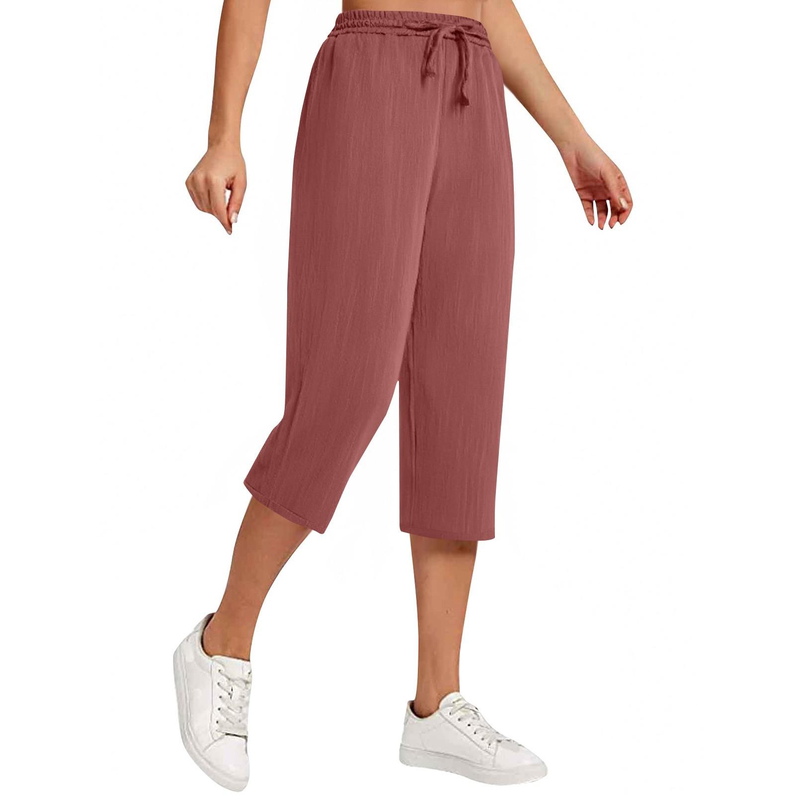 

Women s Fashion Color Cotton Hemp Loose Drawstring Pocket Wide Leg Casual Pants XXL червоний