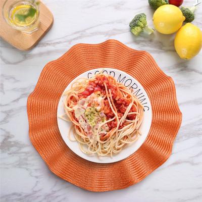 2025+ 6pcs 38cm Round Placemats, Weave Design, Heat-, Non-Slip, Washable Dining Table Mats with Corrugated Edge
