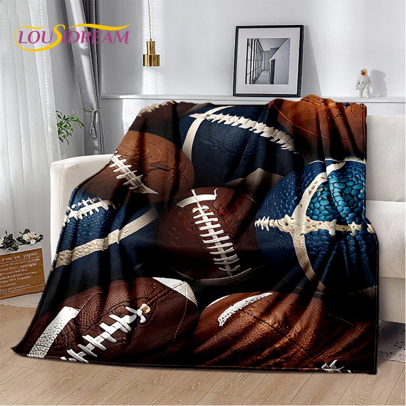2025 Rugbyfeld Rugby American Football Cartoon Weiche Decke, Weiche Überwurfdecke für Zuhause Schlafzimmer Bett Sofa Reiseabdeckung Kind