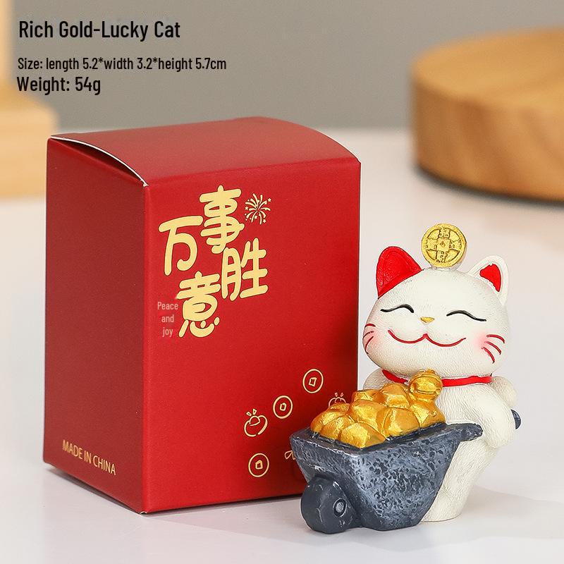 Lucky Cat Resin Desktop Ornament - Cute Cartoon Decoration for Office