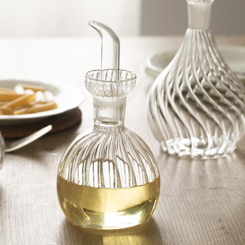 Striped Transparent Glass Oil Bottle Olive Oil Seasoning Soy Sauce Vinegar Leak-proof Kitchen Seasoning Bottle Barbecue Bottle