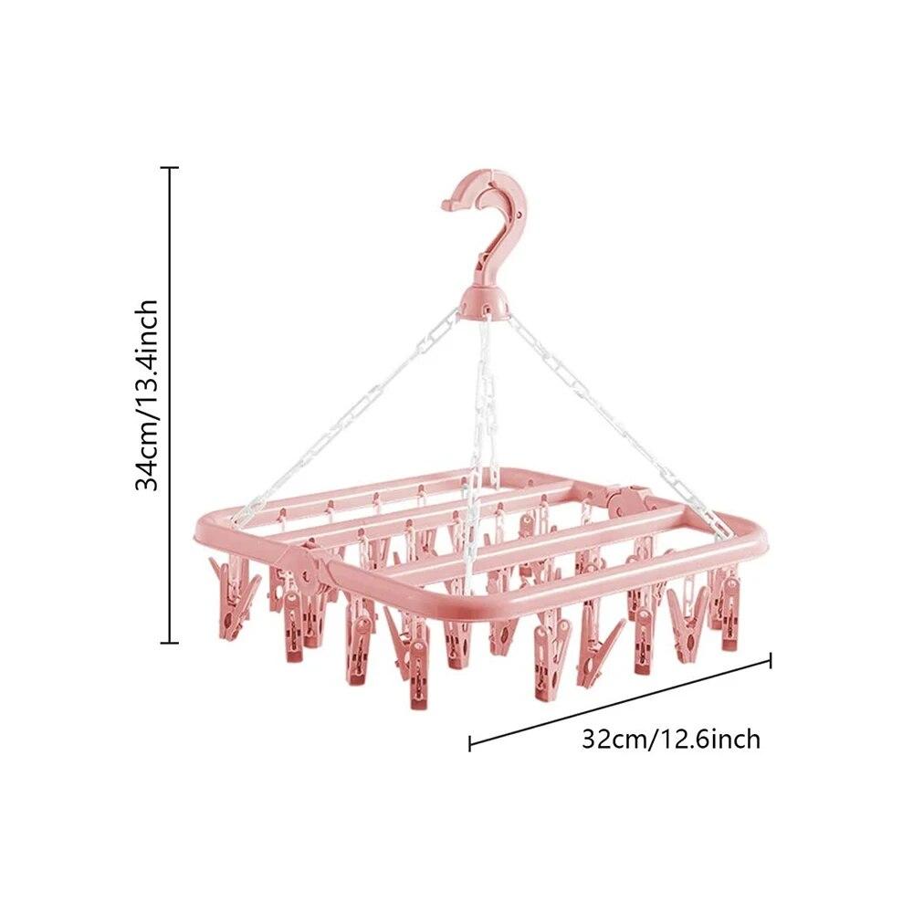 1PC Clothes Drying Hanger with 32 Clips Socks Underwear Drying Folding Laundry Hanging Rack
