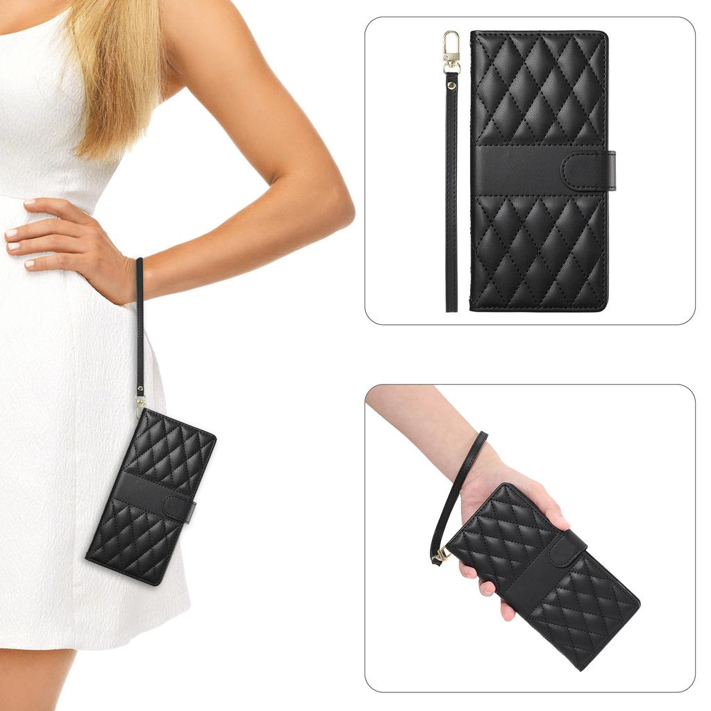For Xiaomi 14T Case Rhombus Stitching Wallet Stand Leather Phone Cover with Long/Short Strap