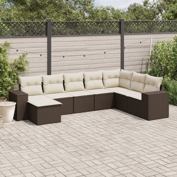 VidaXL Salon de Jardin avec Coussins 8 pcs, Canapés de Terrasse, Ensemble de Meubles de Patio, Mobilier d'Extérieur, Marron 3255300