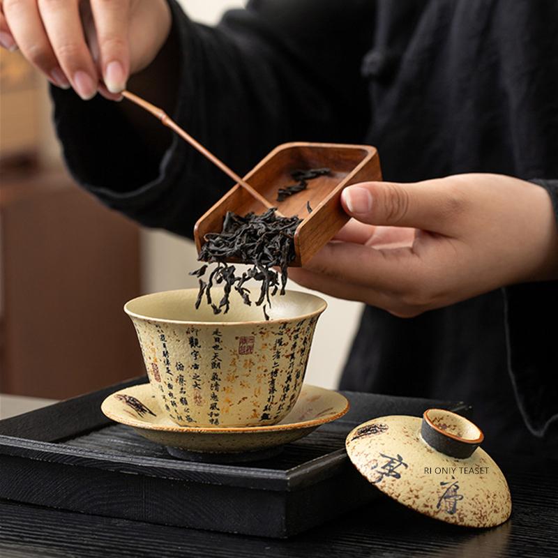 Chinesische Antike Keramik Gaiwan Handgemachte Teeschale Meister-Teetasse Haushalts-Teeschale Reise-Teegeschirr Teezeremonie Geschenke 110ml