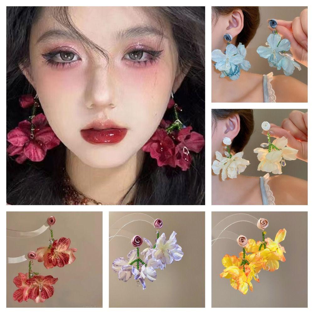 Sweet Beach Earrings Glass Crystal Petals Stud Earrings Romantic Flower Dangle Earrings  Vacation