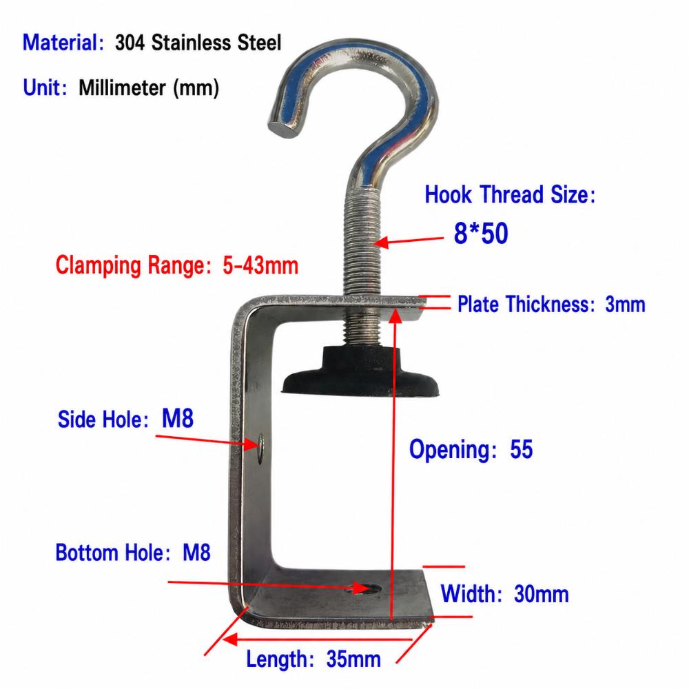 Adjustable C-clamp 304 Stainless Steel Fixed Holder Clip Square Clamp Hardware Fasteners