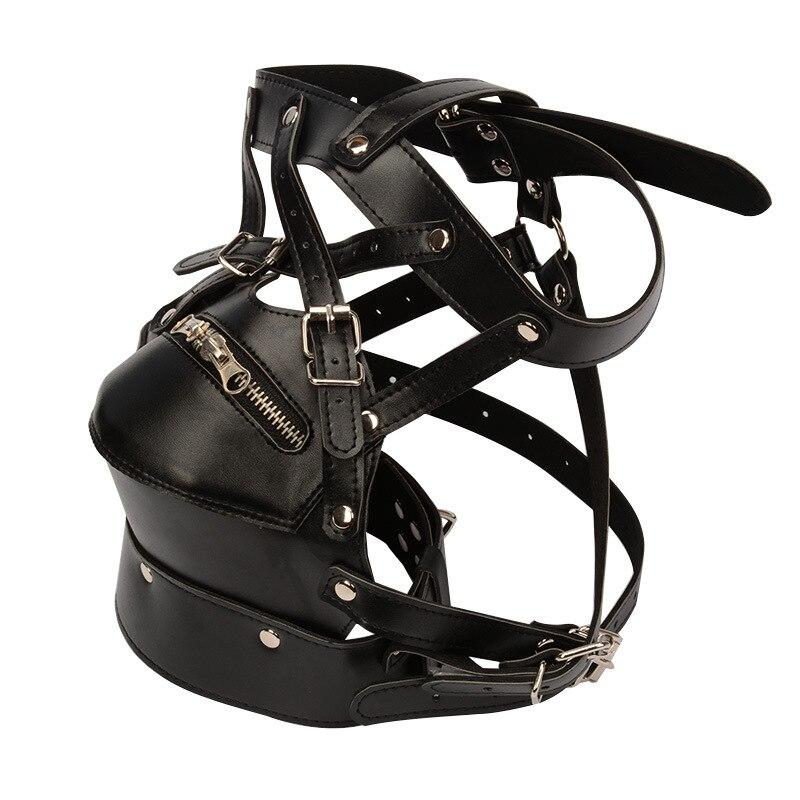 PU Leather Mask with Lock Bondage Fun Headgear Adult Sex Toy Fetish BDSM Slave Femdom Sex Furniture Harness