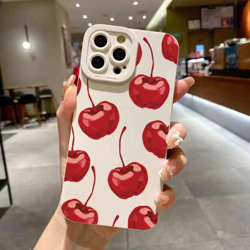 Cute Cherry Bow Silicone Phone Case For iPhone16 14 Pro 15 Plus 11 Pro Max 12 13 MiNi X XS XR Plus SE2 Shockproof Soft Cover