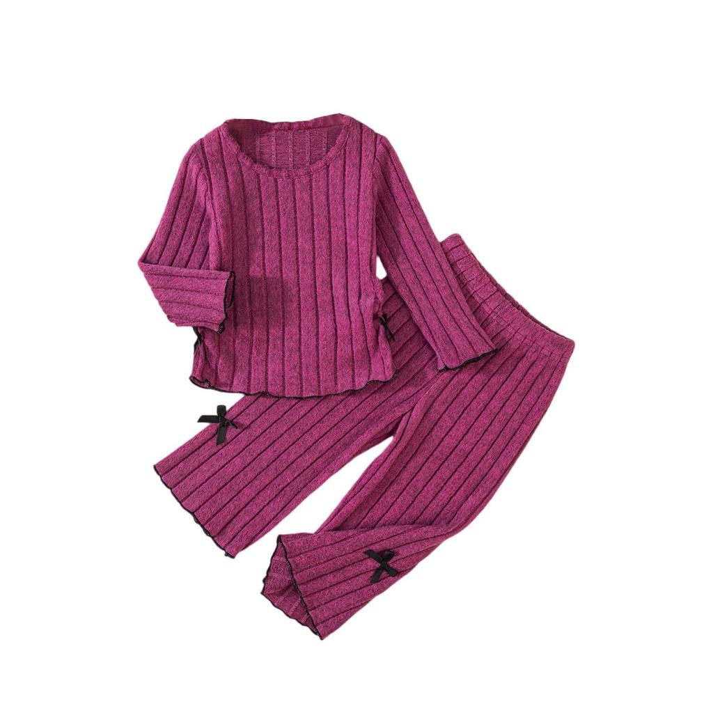 Mädchen Schleifendetail Set - Einfarbiges 2-teiliges Sommeroutfit