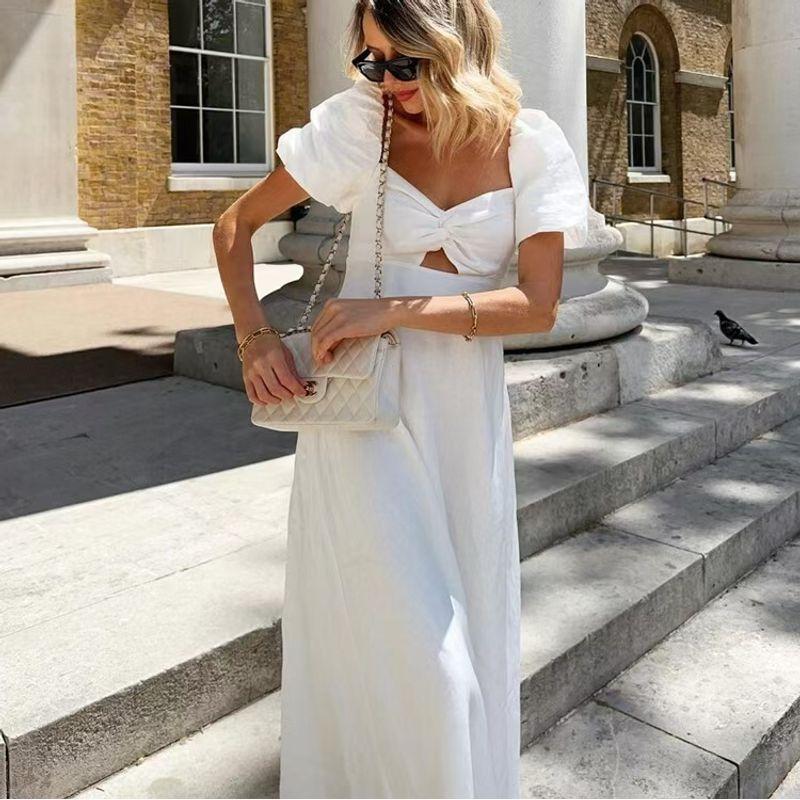 European and American Fashion Design Square Collar Slim Fit Puff Sleeve Dress Bubble Sleeve Hollow Dress