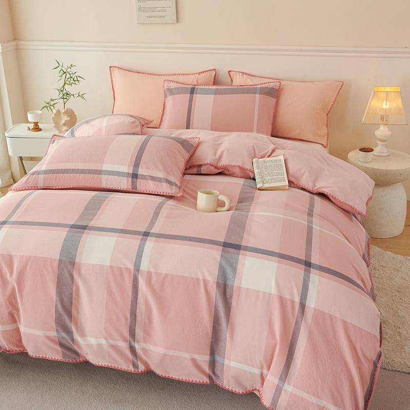 

100% Cotton Luxury Bedding Set – Premium Duvet Cover + 2 Pillowcases, Classic Plaid Style, Soft & Breathable Comforter Cover Set 150x200cm(59x79 in)