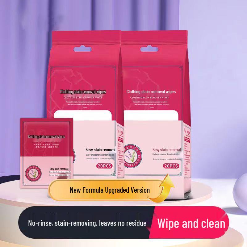 Portable Gentle Stain Remover Wipes - Safe for White Shirts, No-Wash Formula, De-Oils Shoes, Individually Packaged